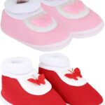 0 to 6 Months Baby Boys and Girls Pack of 2 Pair (Red - Pink)