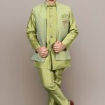 Kids Ethnic Silk Indian Bollywood Style Print Indo-Western Sherwani Set for Boys (Green) – Traditional & Party Wear