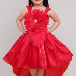 Teal Floral Embellished Party Dress With (Red)