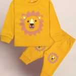 Unisex Cotton Fleece Full Sleeve Track Suit for Boys & Girls ( yellow lion)