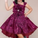 Teal Floral Embellished Party Dress With (Mazenta)