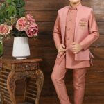 Kids Ethnic Silk Indian Bollywood Style Print Indo-Western Sherwani Set for Boys (Pink) – Traditional & Party Wear