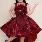 Teal Floral Embellished Party Dress With (Maroon)