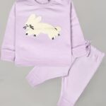 Unisex Cotton Fleece Full Sleeve Track Suit for Boys & Girls ( Purple Cat)