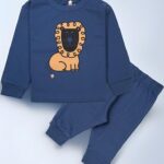 Unisex Cotton Fleece Full Sleeve Track Suit for Boys & Girls (Navy Lion)